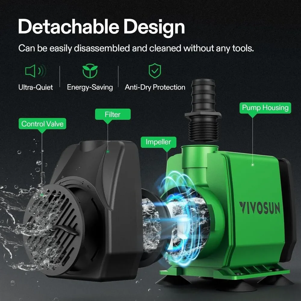 VIVOSUN 800GPH Submersible Pump - Quiet Hydroponic & Pond Water Pump